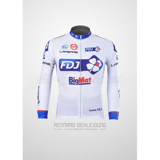 2012 Fahrradbekleidung FDJ Wei und Azurblau Trikot Langarm und Tragerhose - zum Schließen ins Bild klicken